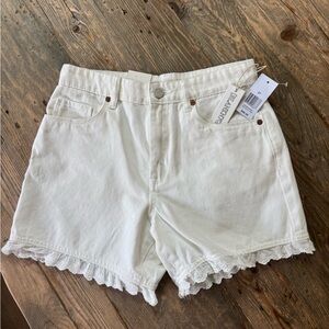 Blank NYC White Jean Shorts with Lace Trim